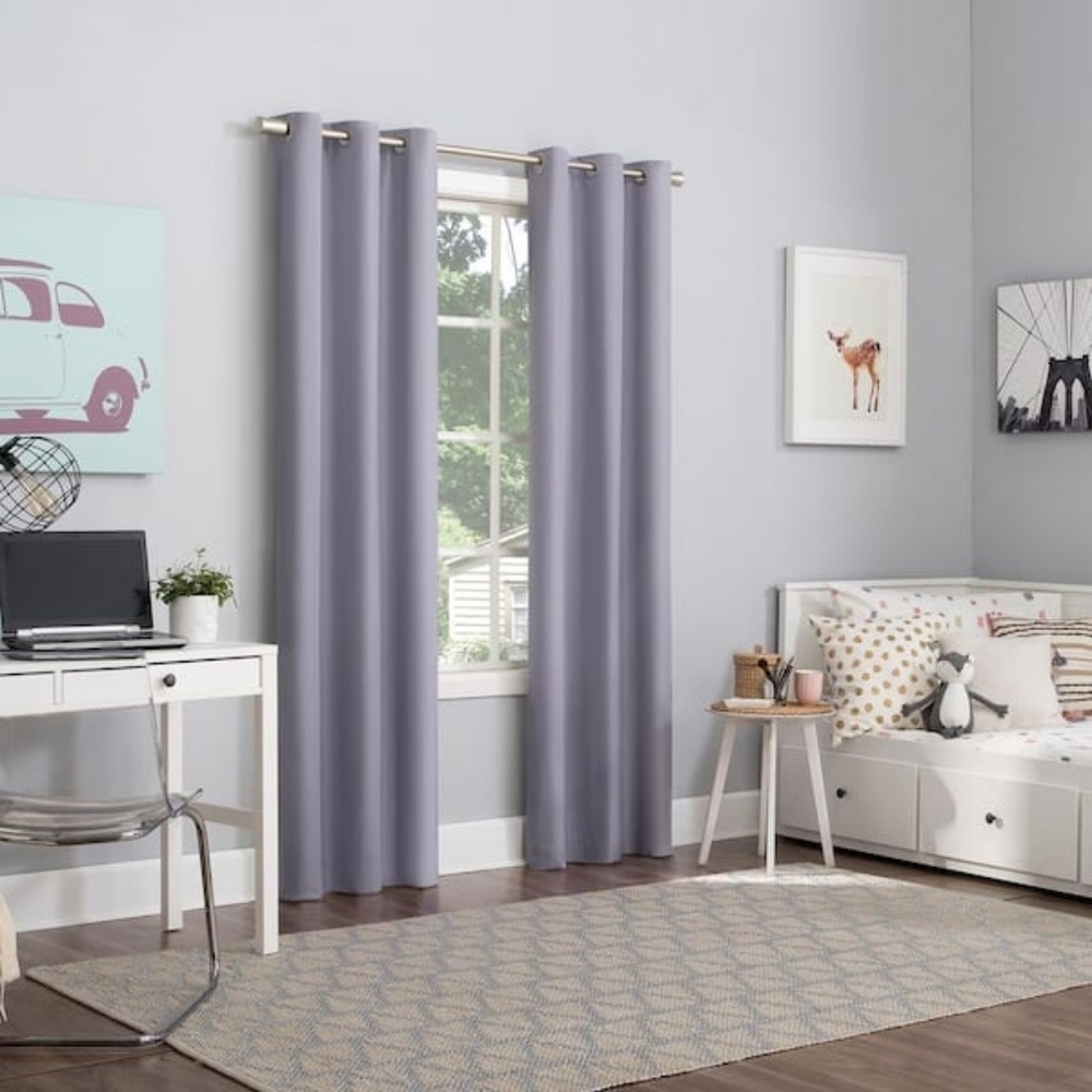 4 X Black out Room Darkening Lavender Silver Grommet Curtain Panels